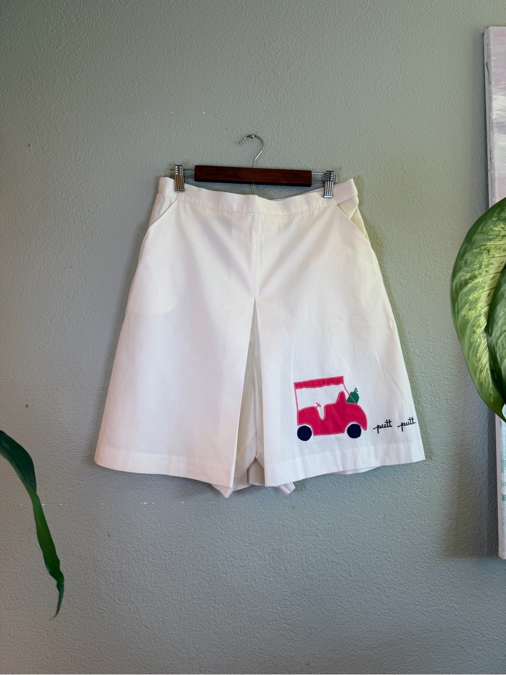 Vintage 80s White Pink Golf Cart Embroidered Tennis Prep Wide Leg Pleated Skort - Picture 3 of 7